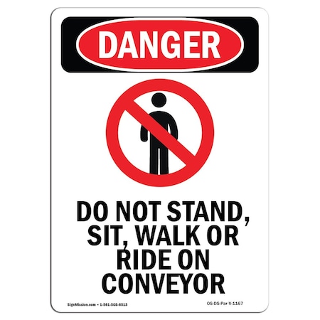 OSHA Danger Sign, Do Not Stand Sit, 5in X 3.5in Decal, 10PK